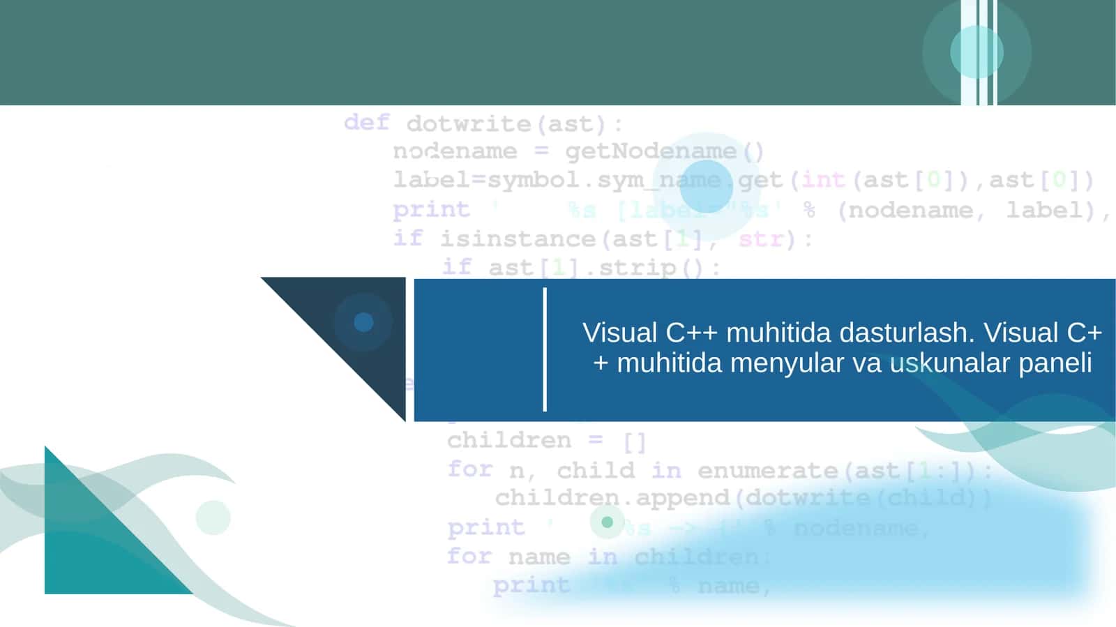 Visual C++ muhitida dasturlash. Visual C++ muhitida mеnyular va uskunalar panеli 1