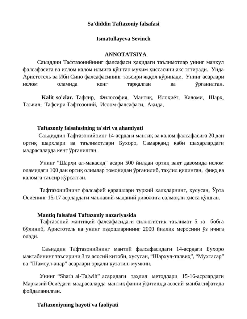 Sa'diddin Taftazoniy falsafasi 1