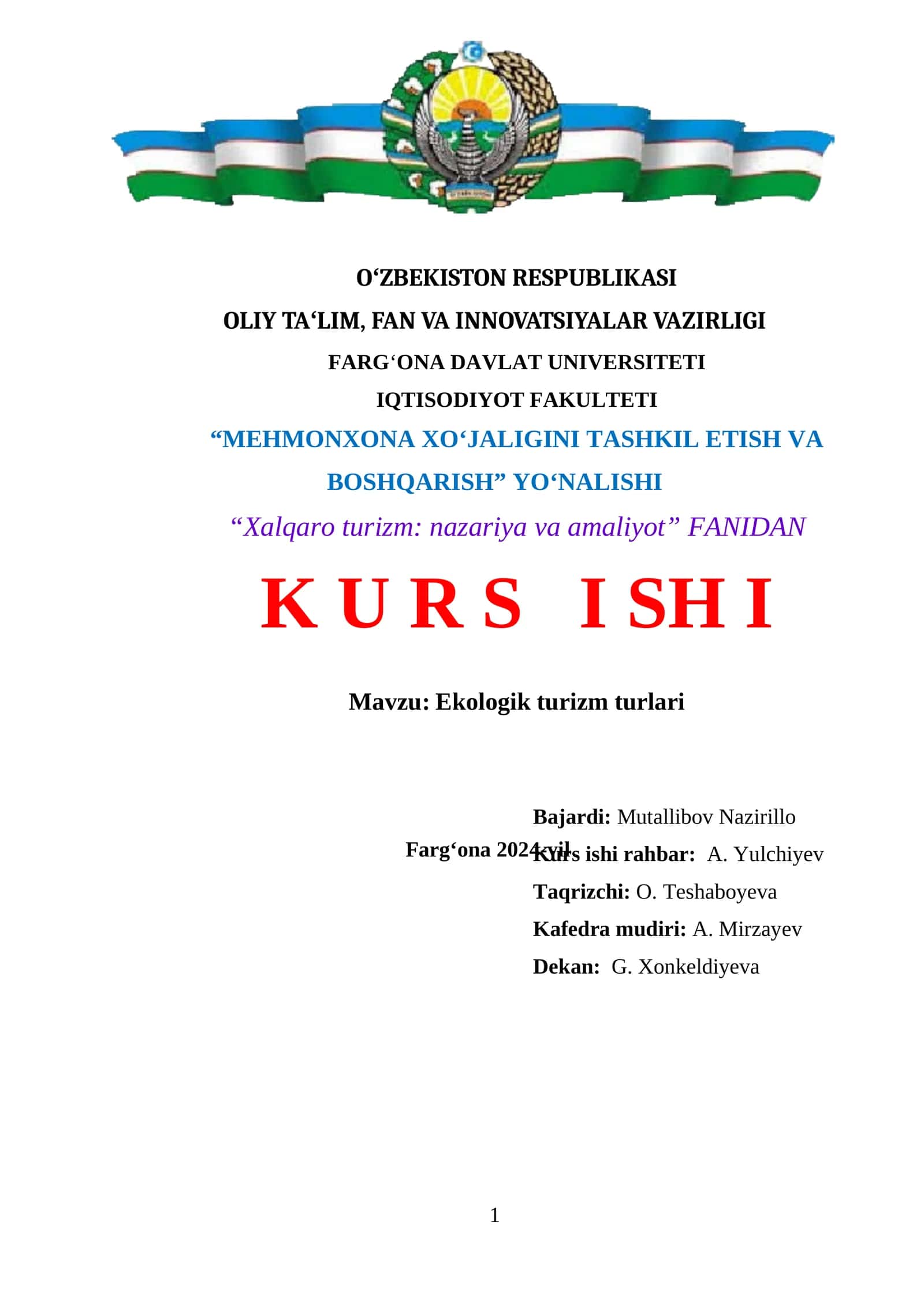 MEHMONXONA XOʻJALIGINI TASHKIL ETISH VA BOSHQARISH 1