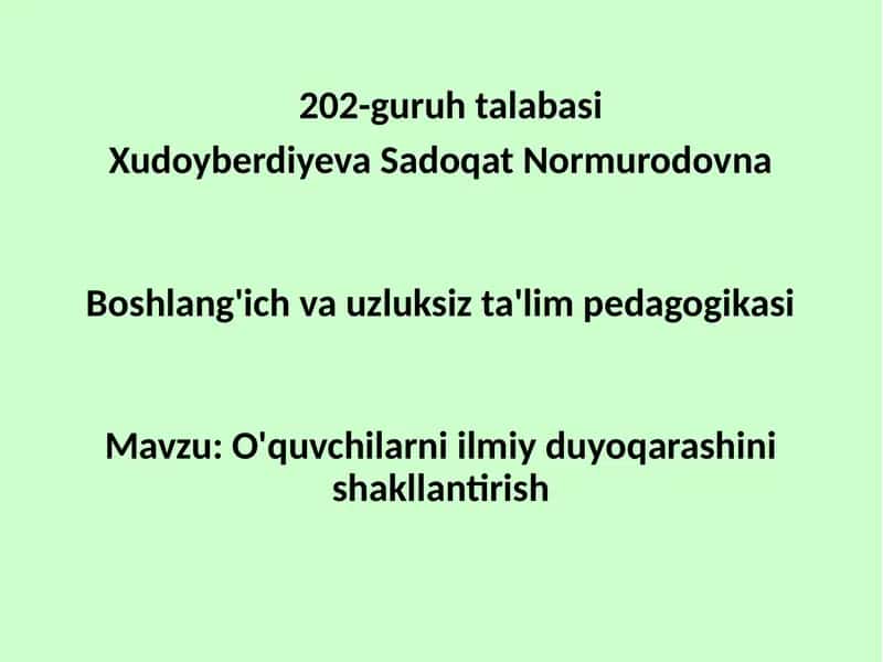 Boshlang'ich vauzluksiz ta'lim pedagogikasi 1
