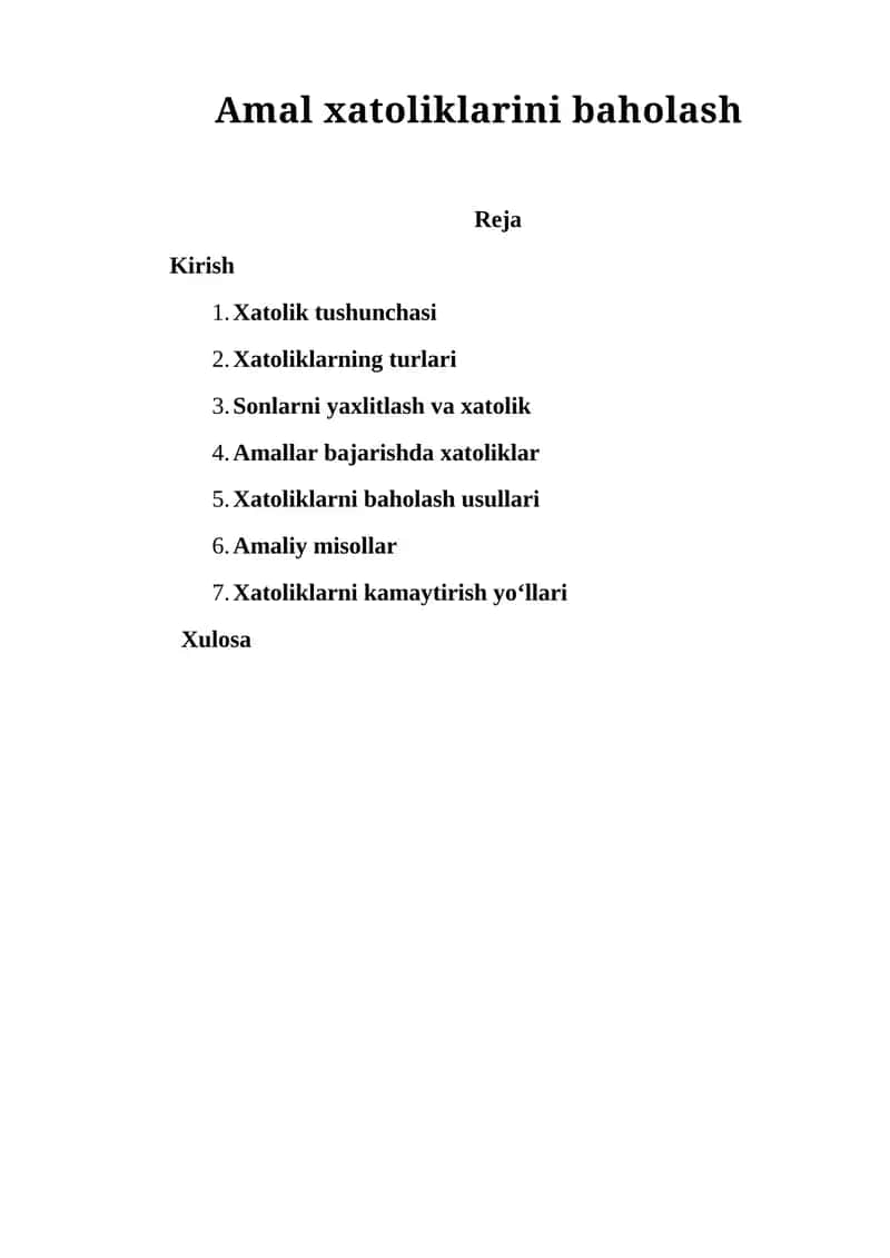 Amal xatoliklarini baholash 1