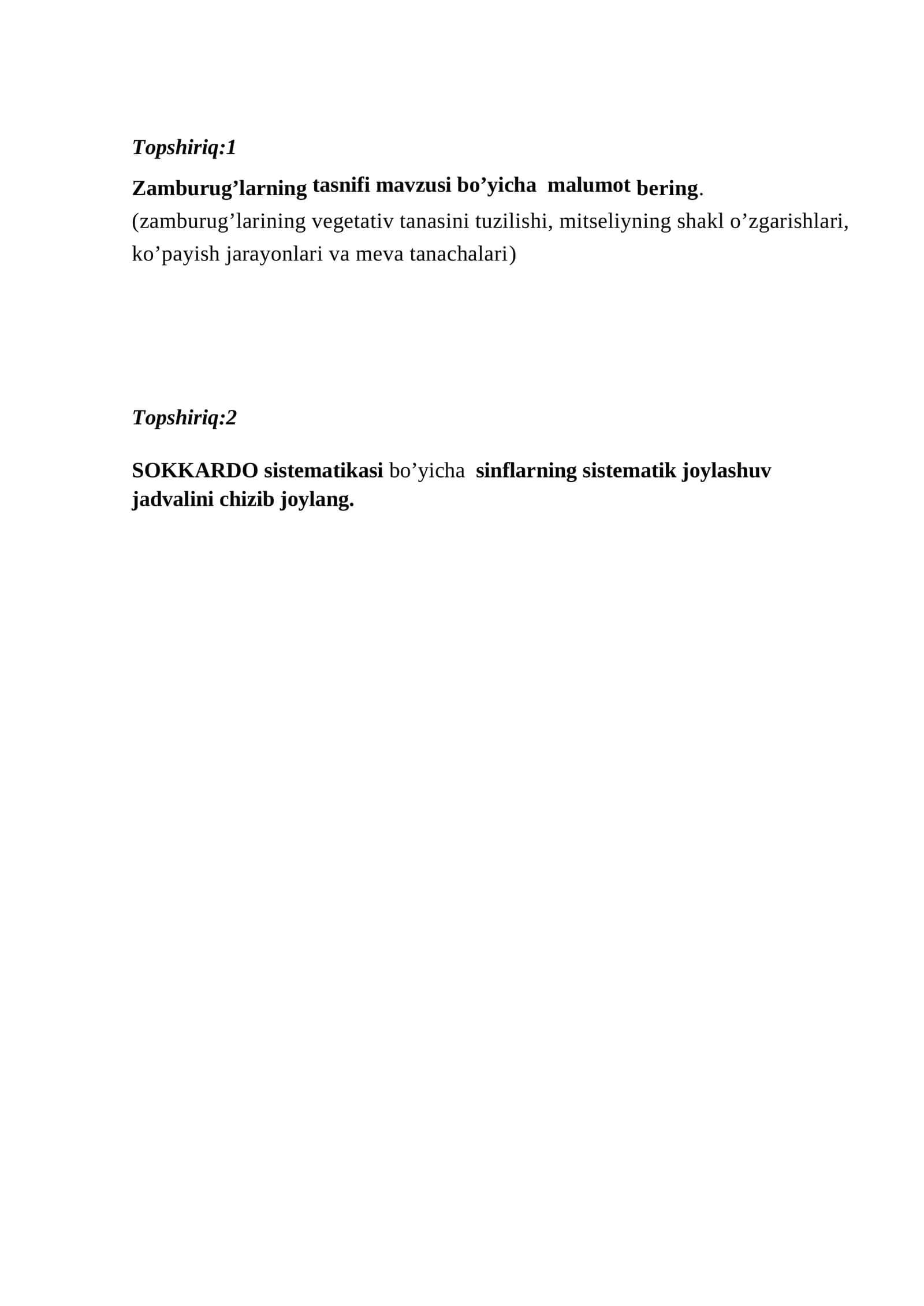Zamburug’larning tasnifi 1