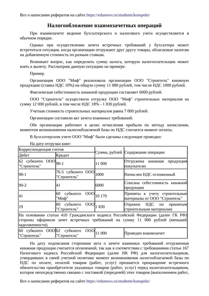 Налогообложение взаимозачетных операций 1