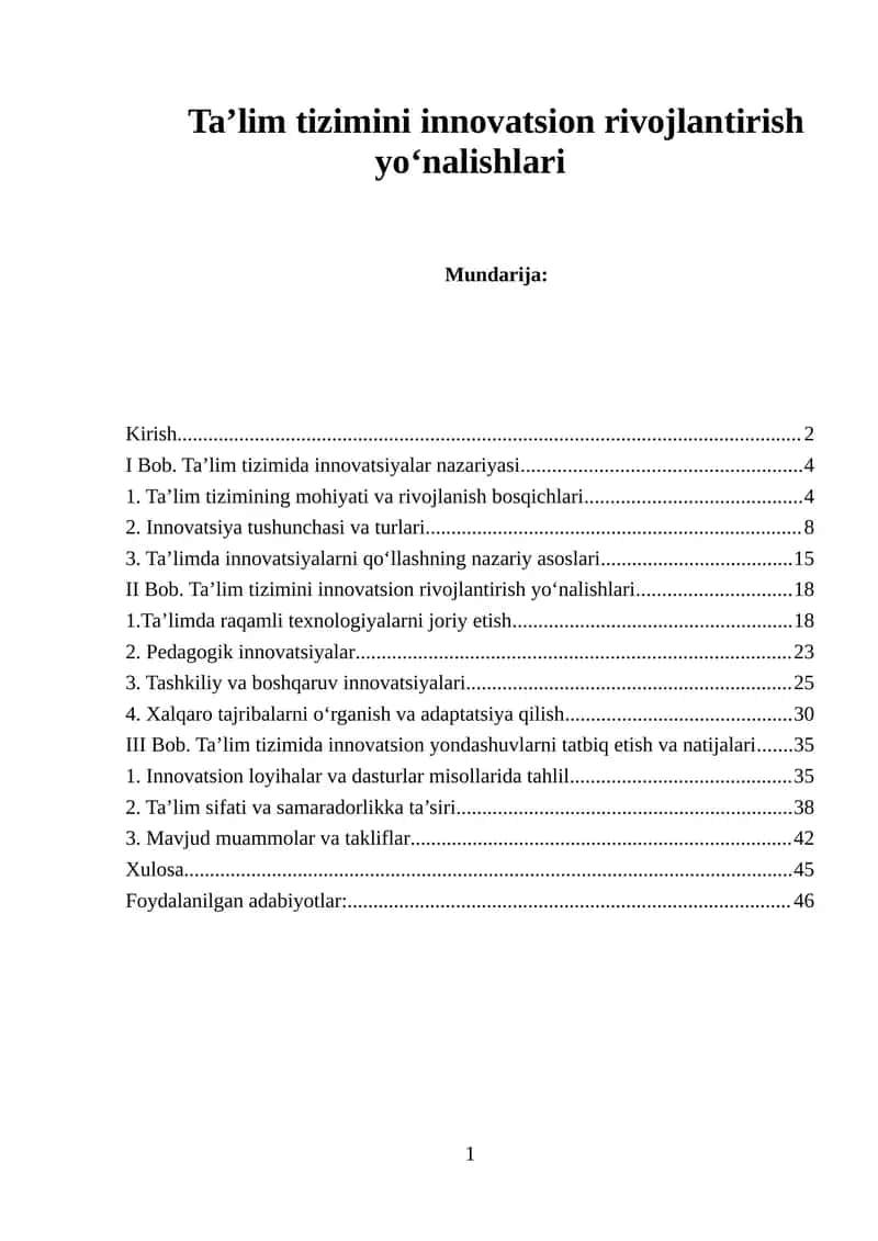 Ta’lim tizimini innovatsion rivojlantirish yo‘nalishlari 1