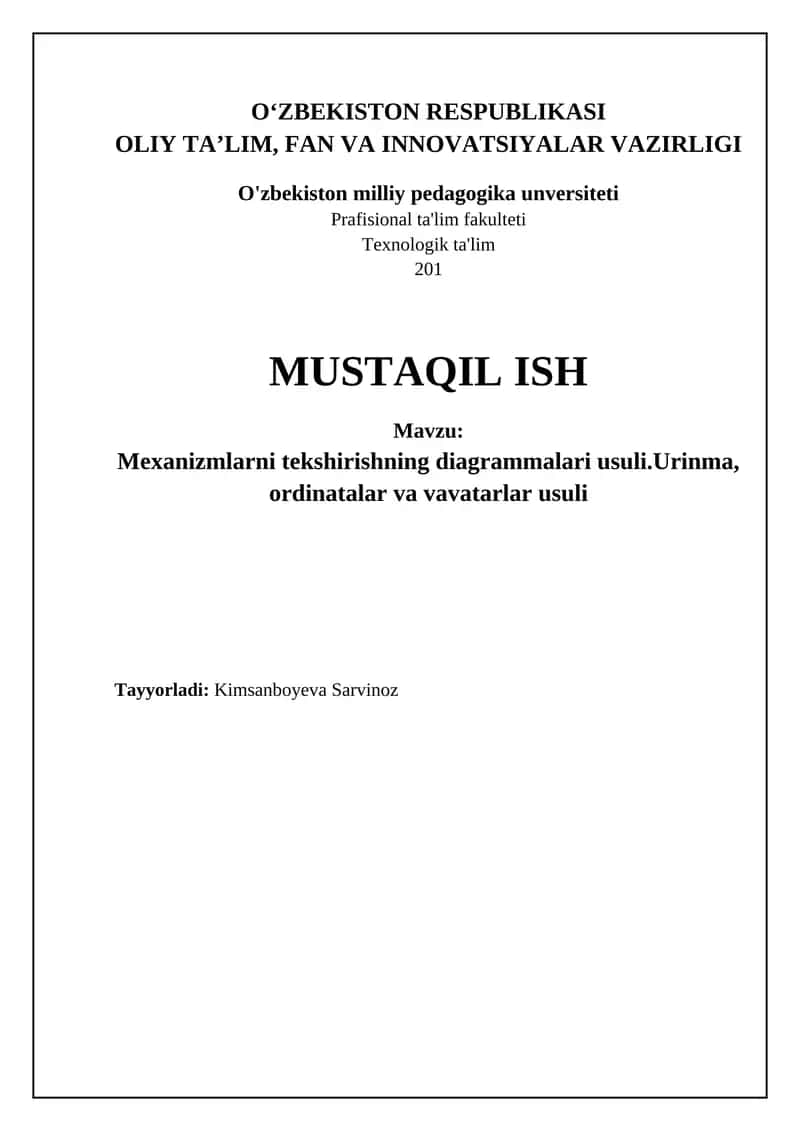 Mexanizmlarni tekshirishning diagrammalari usuli 1