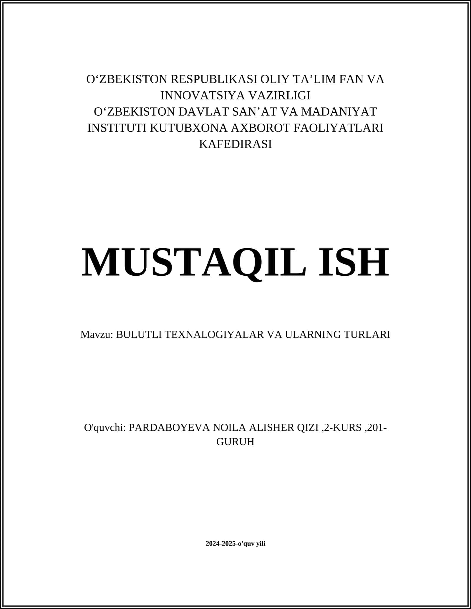 BULUTLI TEXNALOGIYALAR VA ULARNING TURLARI 1