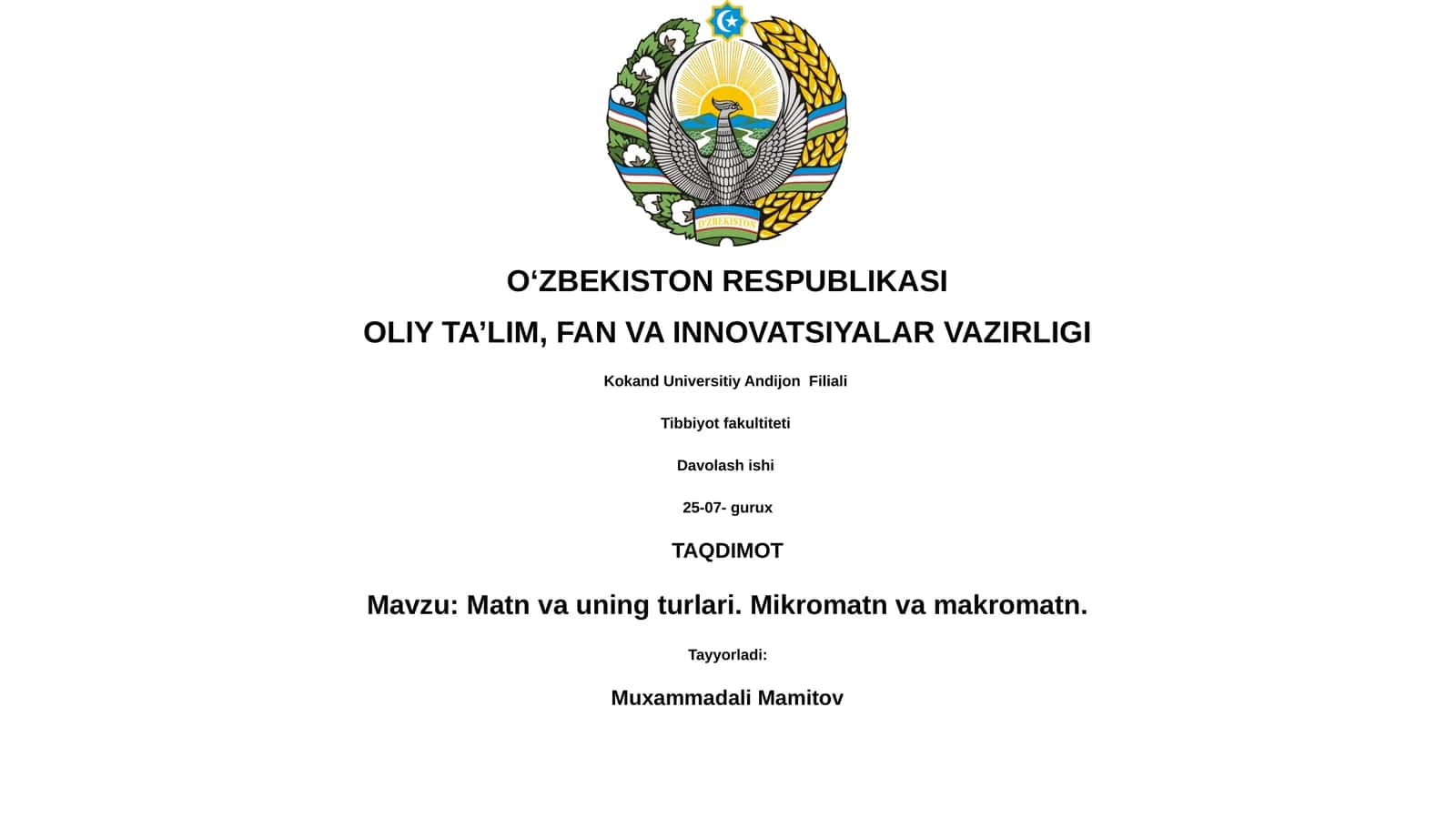 Matn va uning turlari. Mikromatn va makromatn 1