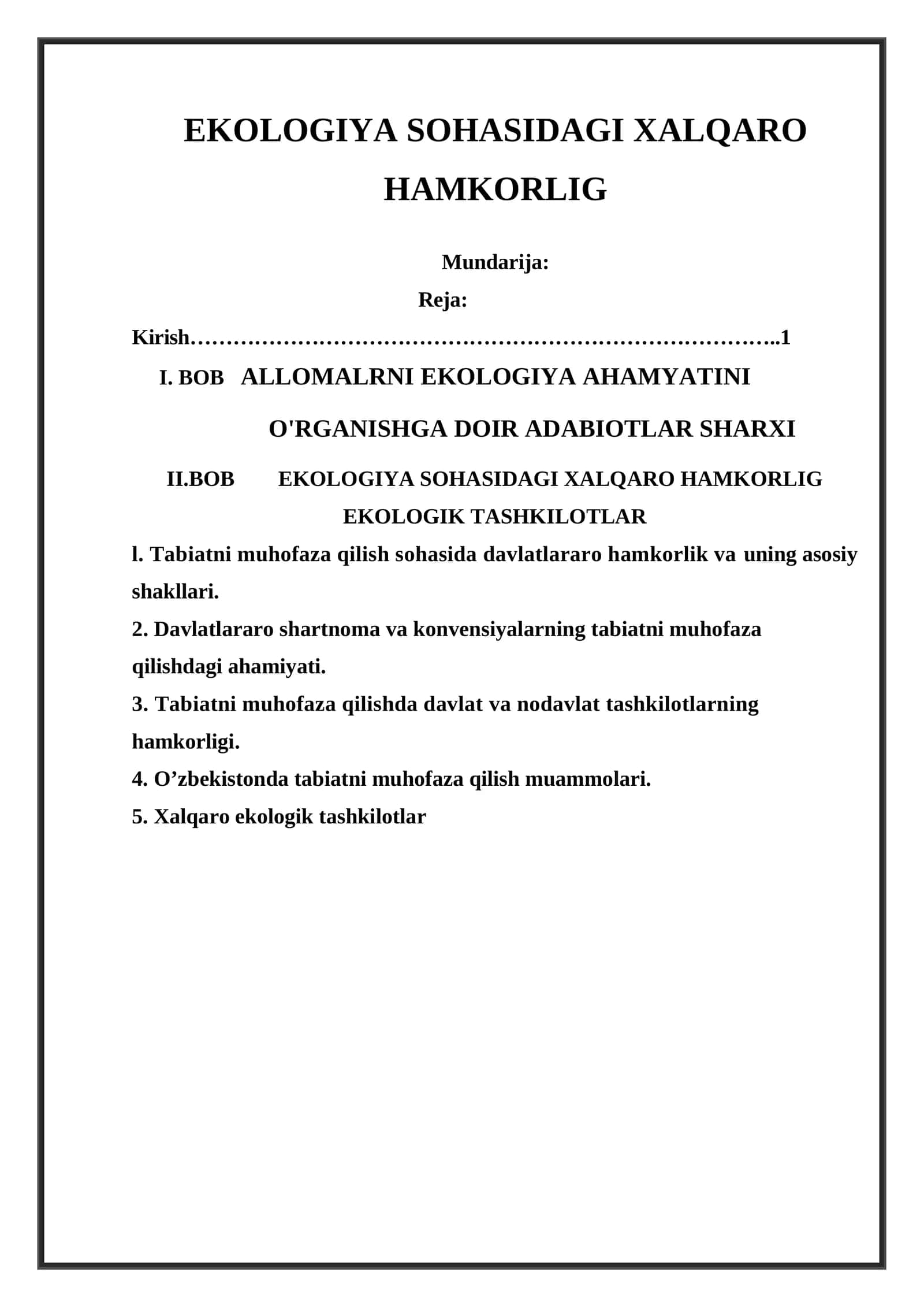 EKOLOGIYA SOHASIDAGI XALQARO HAMKORLIG 1