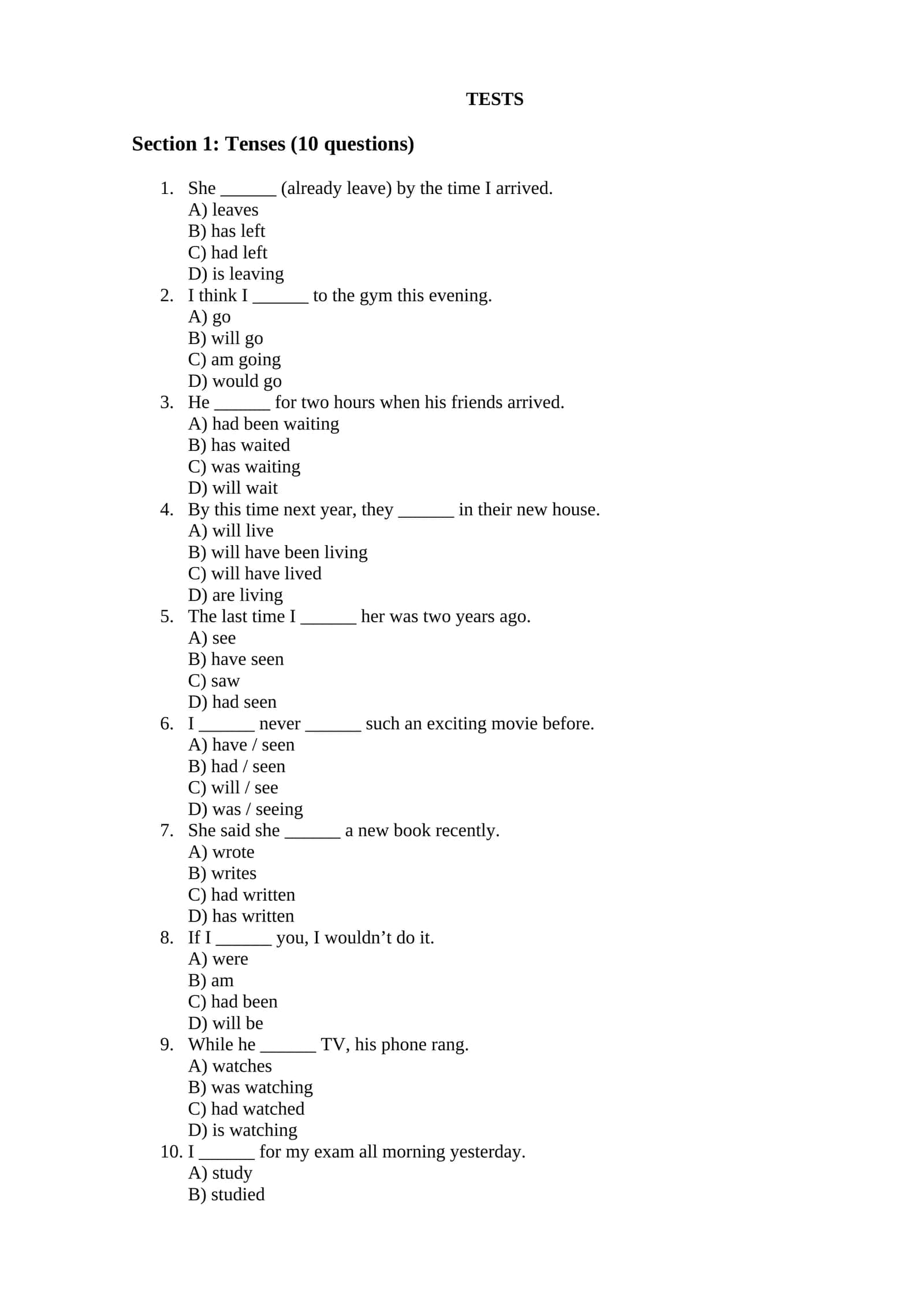 English tests grammar 1