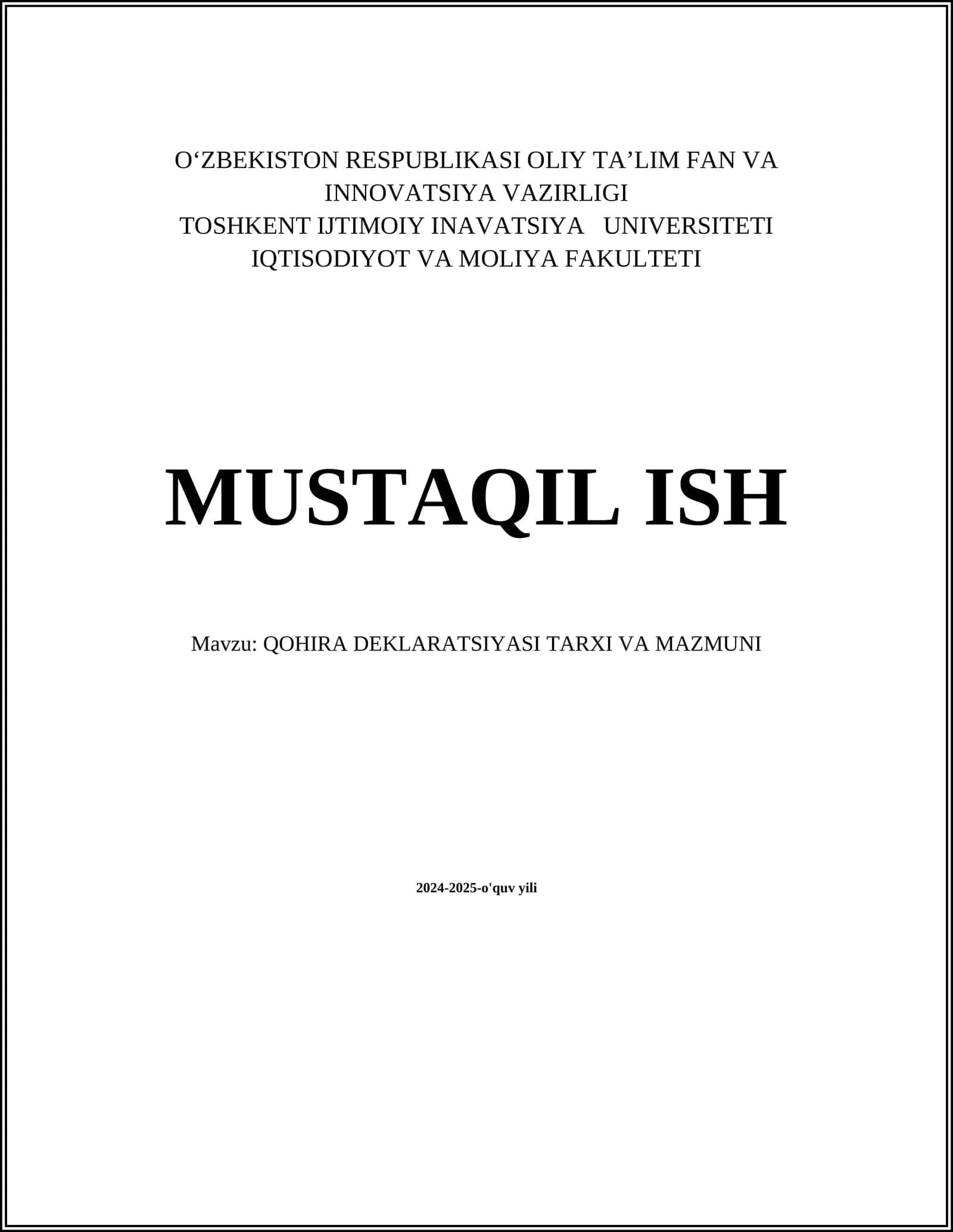 QOHIRA DEKLARATSIYASI TARXI VA MAZMUNI 1