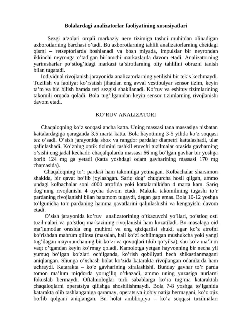 Bolalardagi Analizatorlar Faoliyatining Xususiyatlari 1