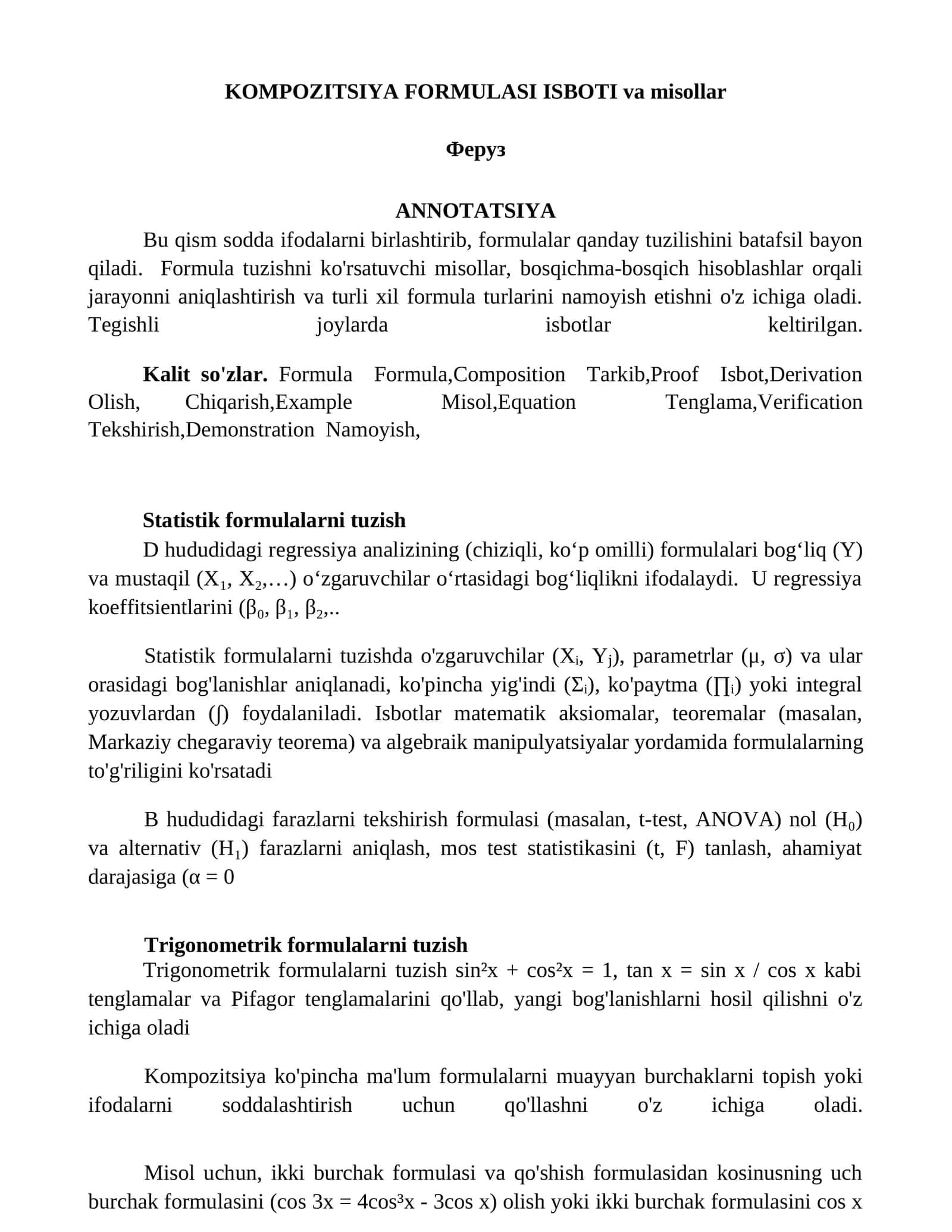 FORMULALAR TURLARI va ISBOTLAR 1