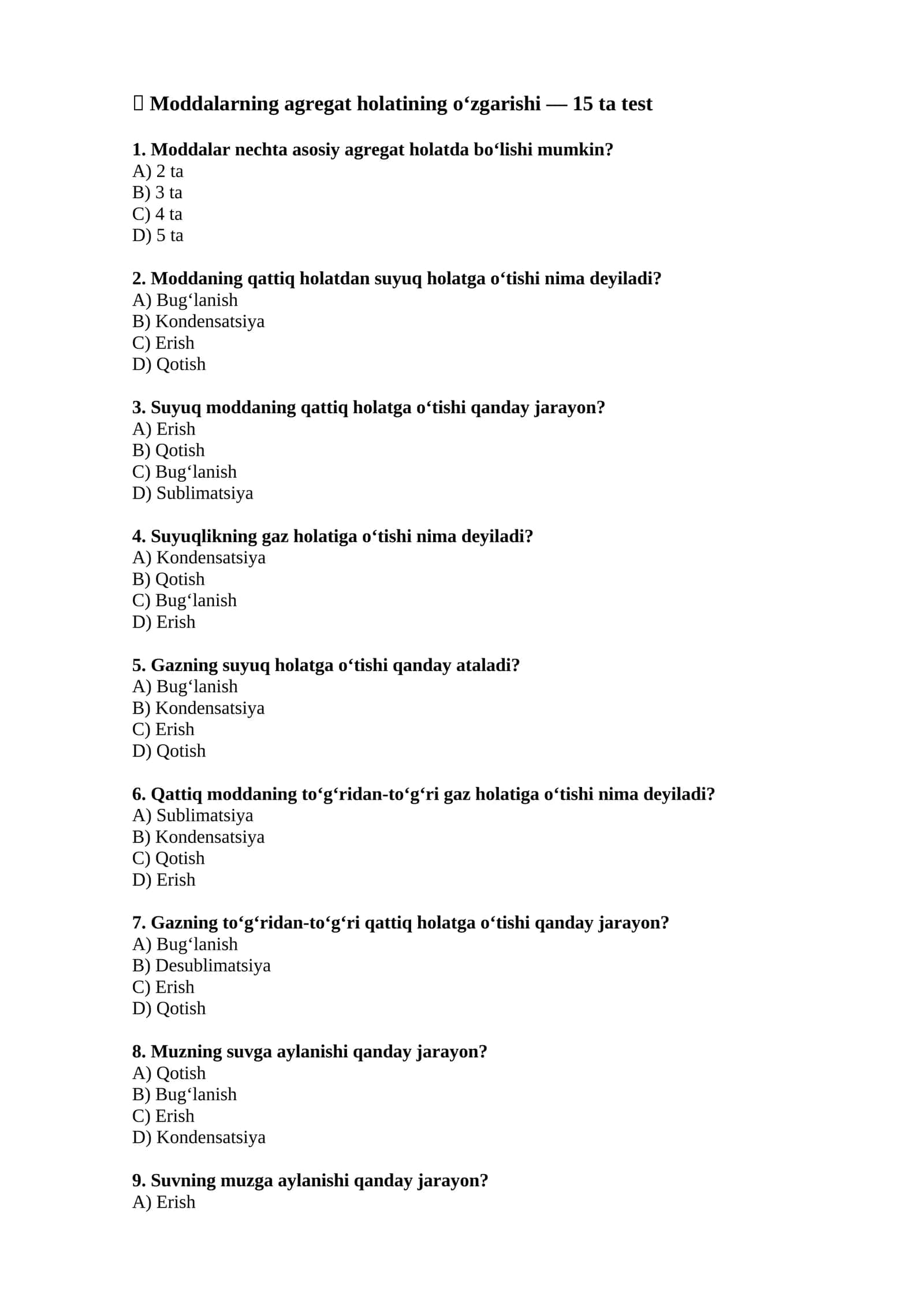 Moddalarning Agregat Holatining o‘zgarishi - Agregat Holati 1