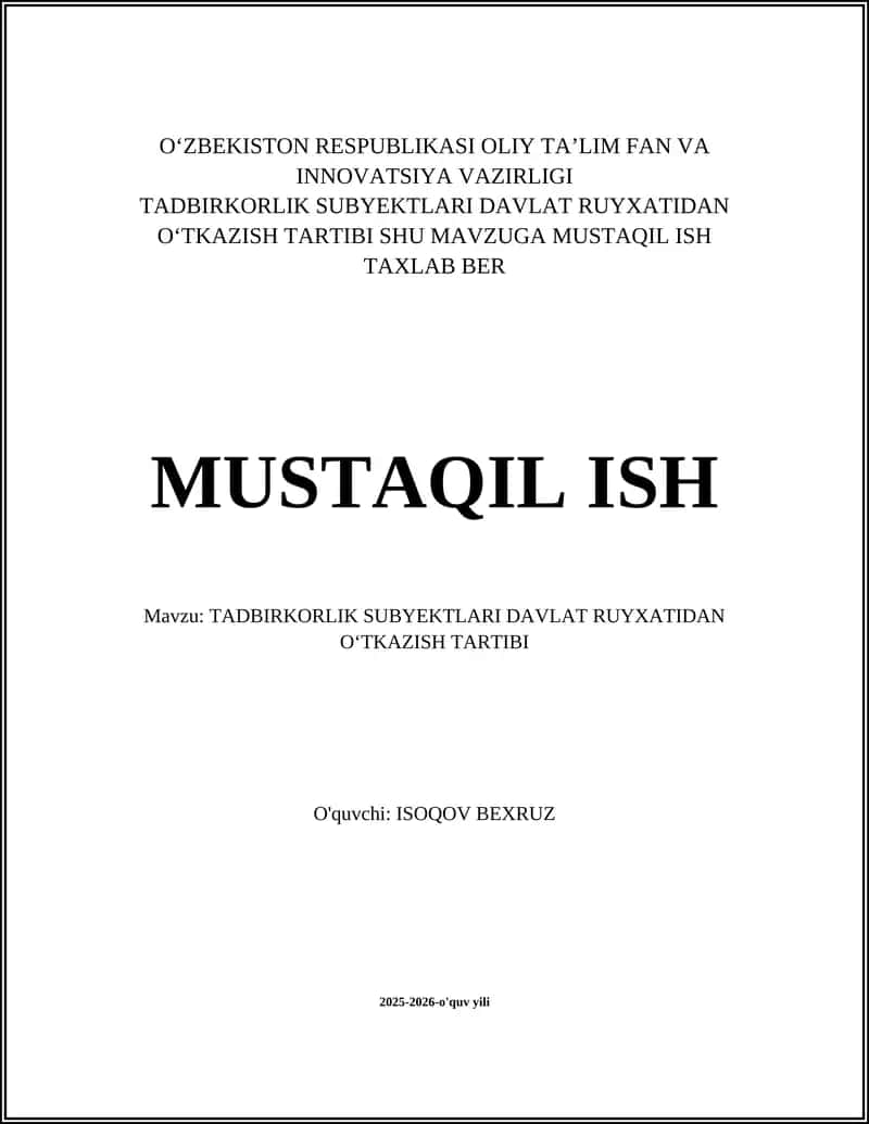 Tadbirkorlik subyektlari davlat ruyxatidan oʻtkazish tartibi 1