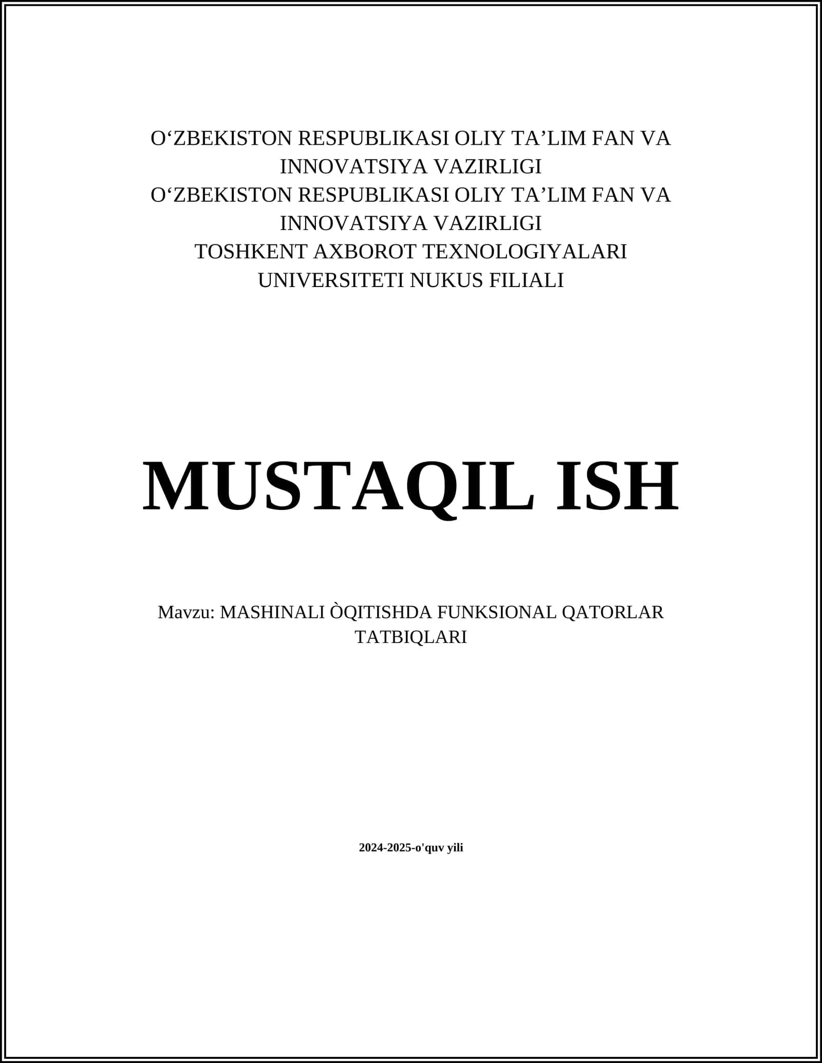 MASHINALI ÒQITISHDA FUNKSIONAL QATORLAR TATBIQLARI 1