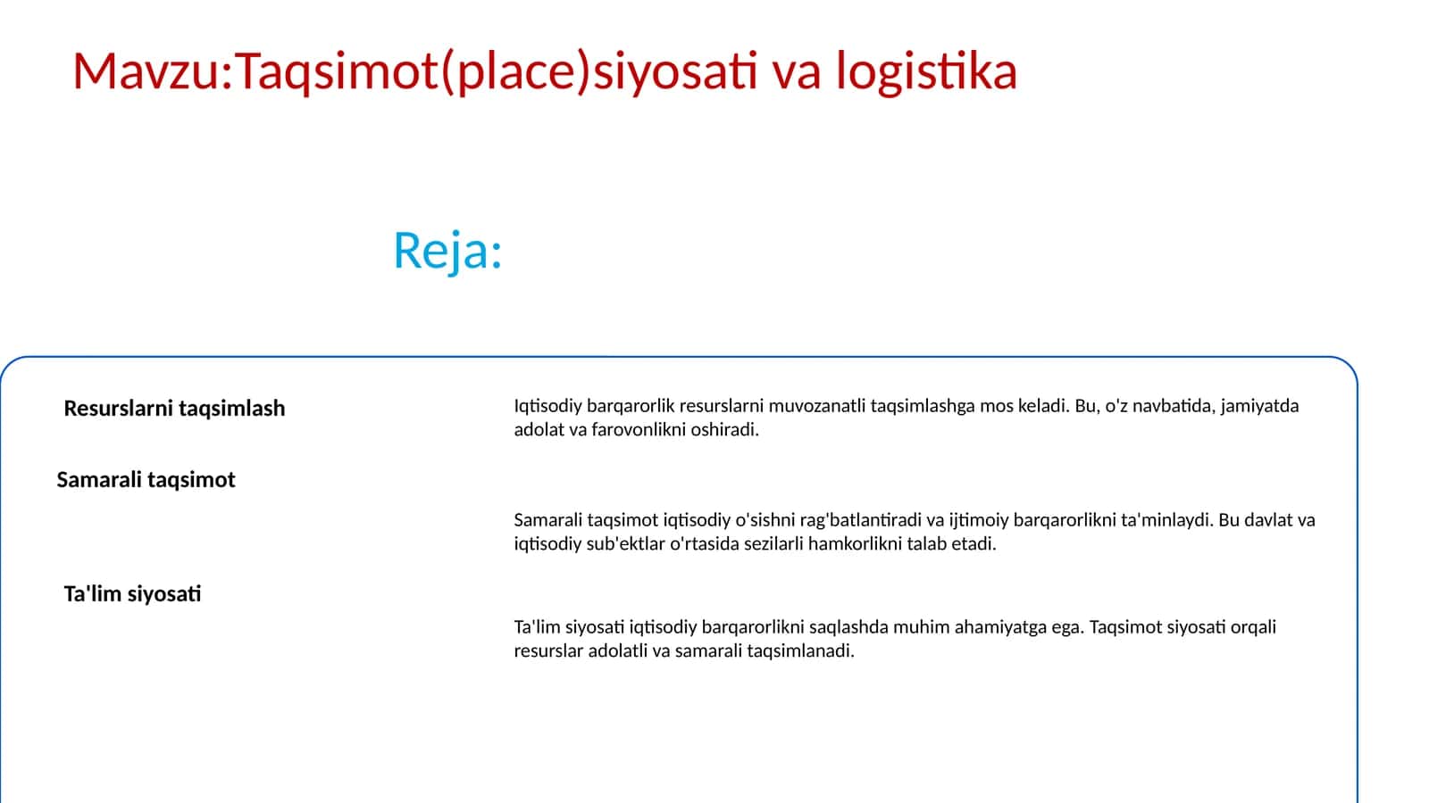 Taqsimot(place)siyosativalogistika 1