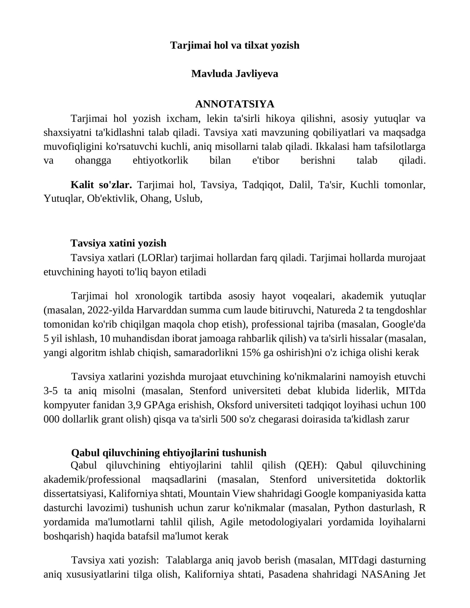 Tarjimai hol va tilxat yozish 1