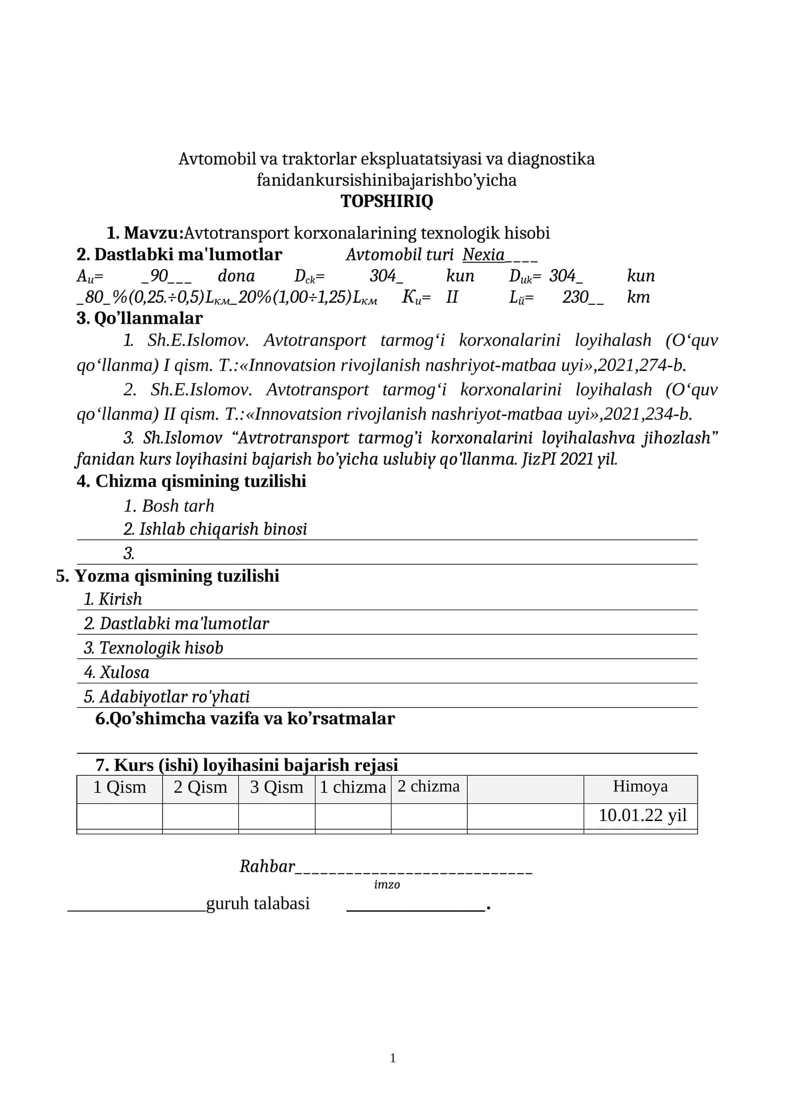 Avtomobil va traktorlar ekspluatatsiyasi va diagnostika 1