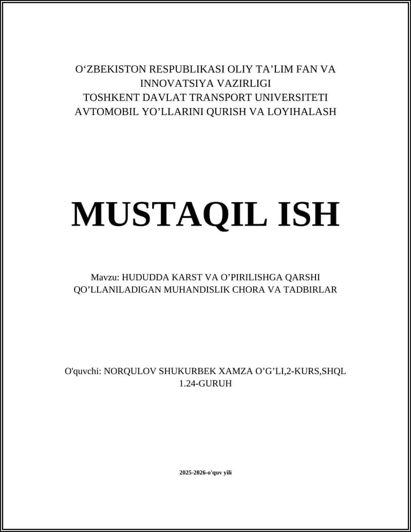 Karst va O'pirilish Chora va Tadbirlar 1