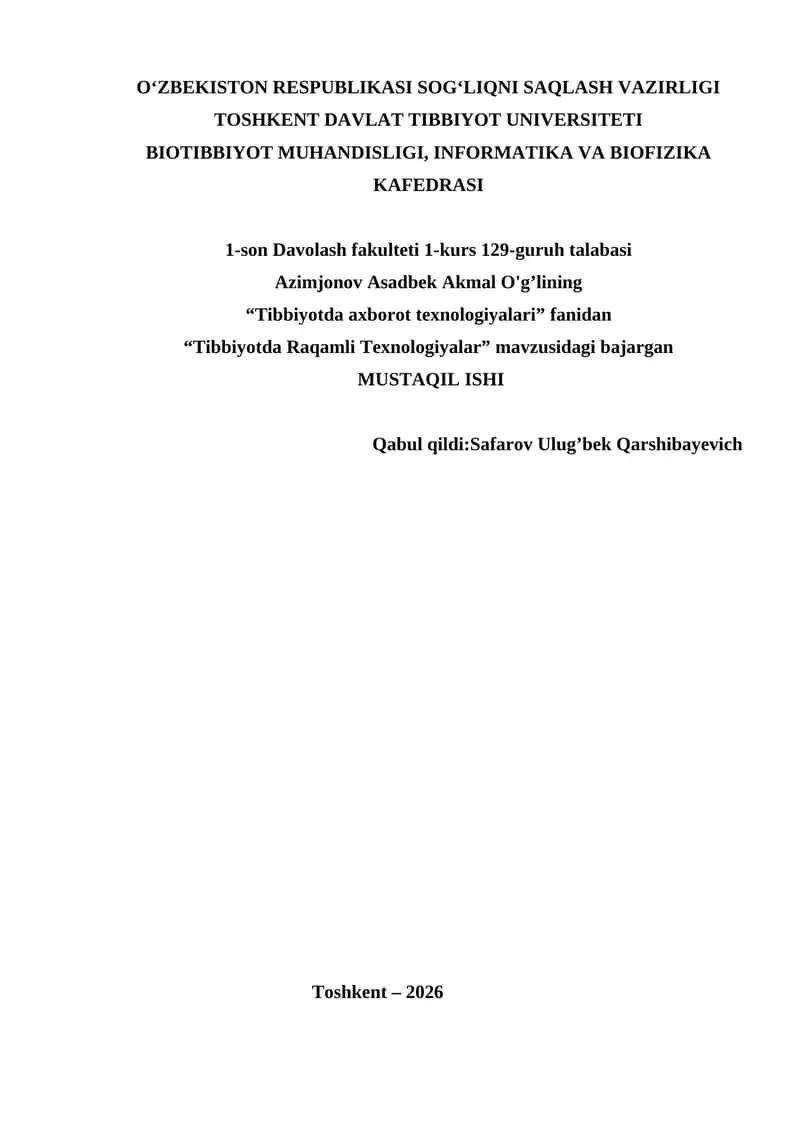 Tibbiyotda Raqamli Texnologiyalar 1