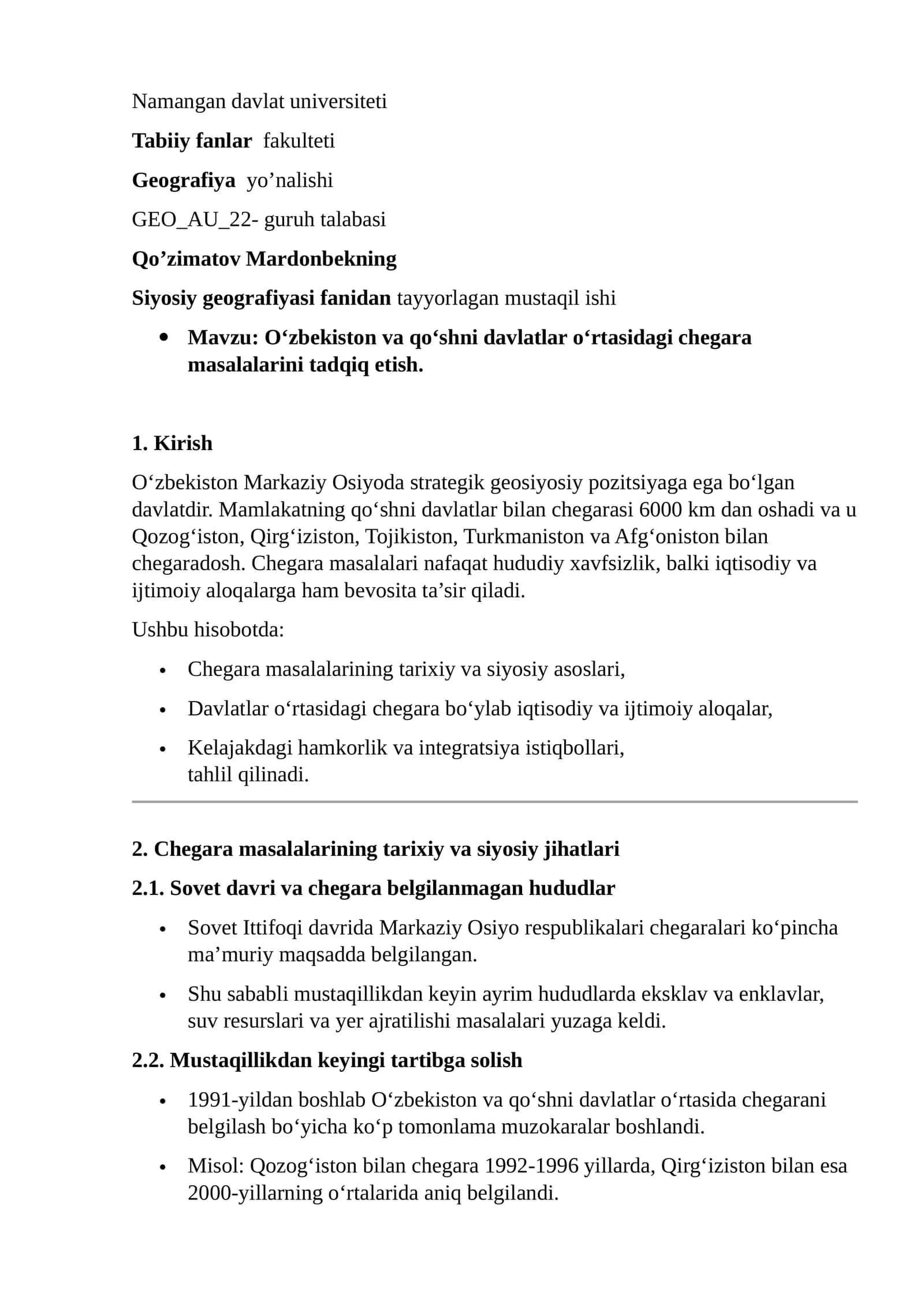 GEO_AU_22- guruh talabasi Qo’zimatov Mardonbekning Siyosiy geografiyasi fanidan tayyorlagan mustaqil ishi 1
