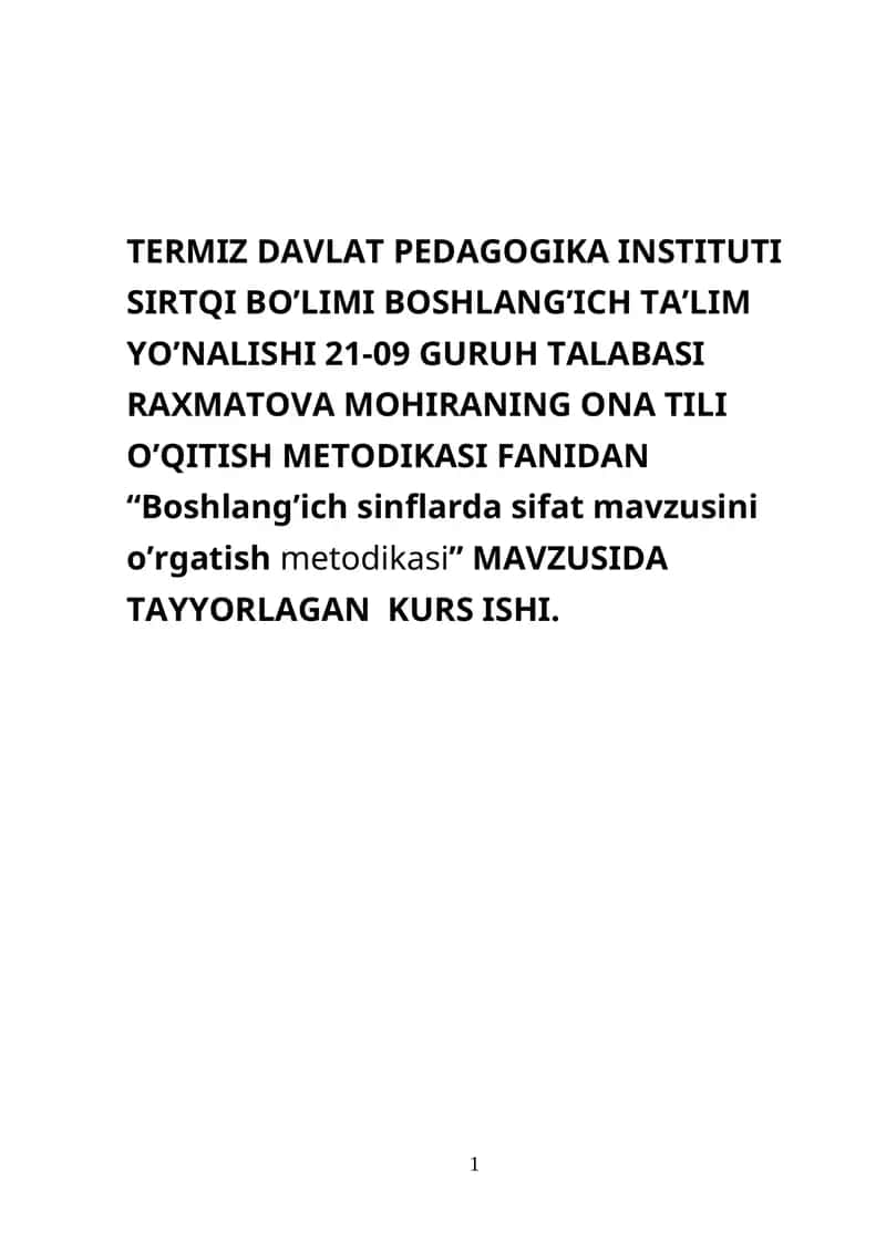 Boshlang’ich sinflarda sifat mavzusini o’rgatish metodikasi 1