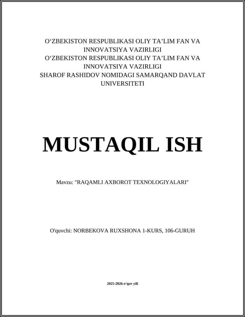 "RAQAMLI AXBOROT TEXNOLOGIYALARI" 1