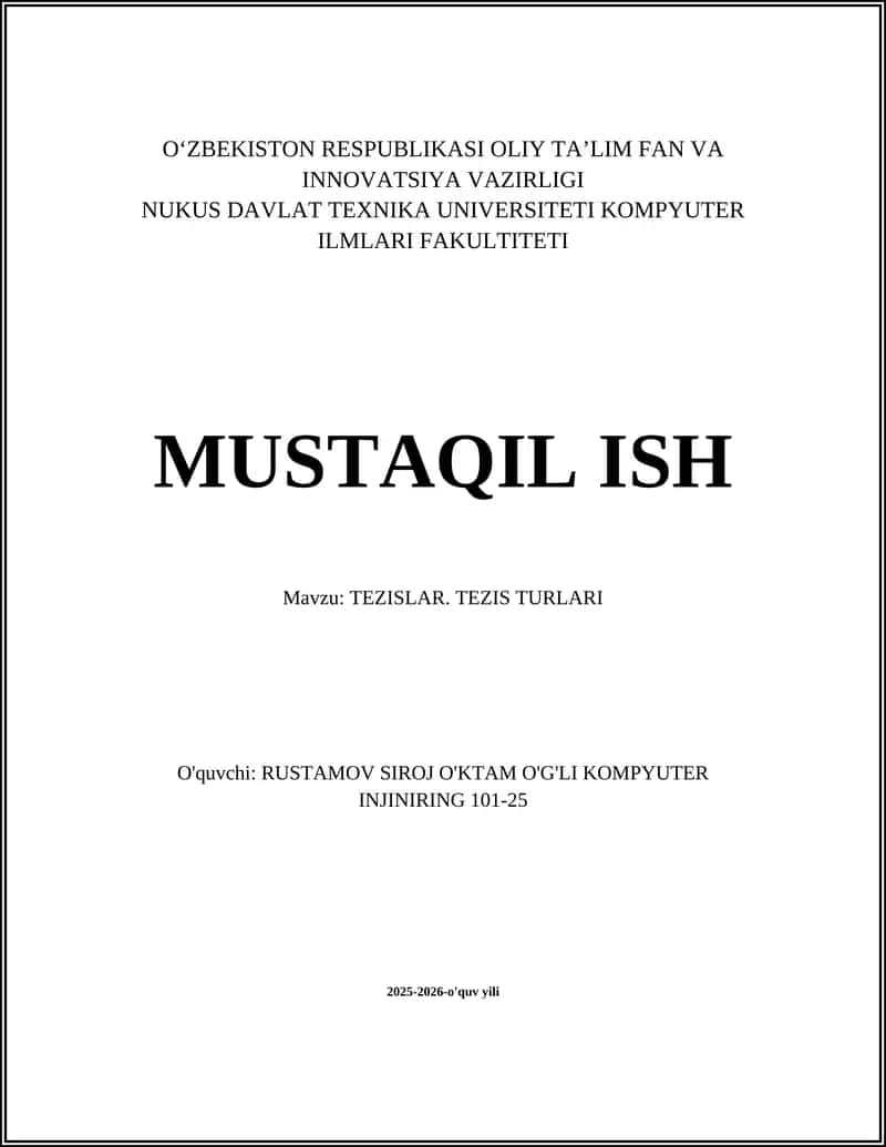 TEZISLAR. TEZIS TURLARI 1