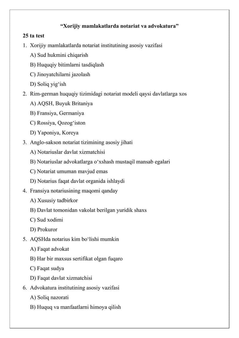Xorijiy mamlakatlarda notariat va advokatura 1