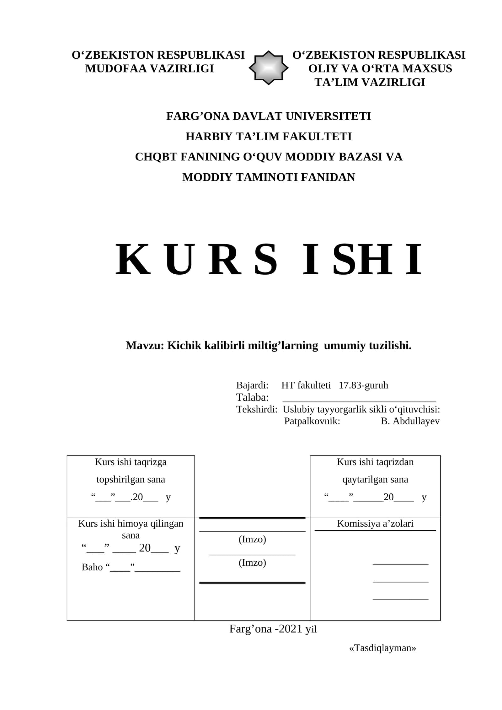Kichik kalibirli miltig’larning umumiy tuzilishi 1