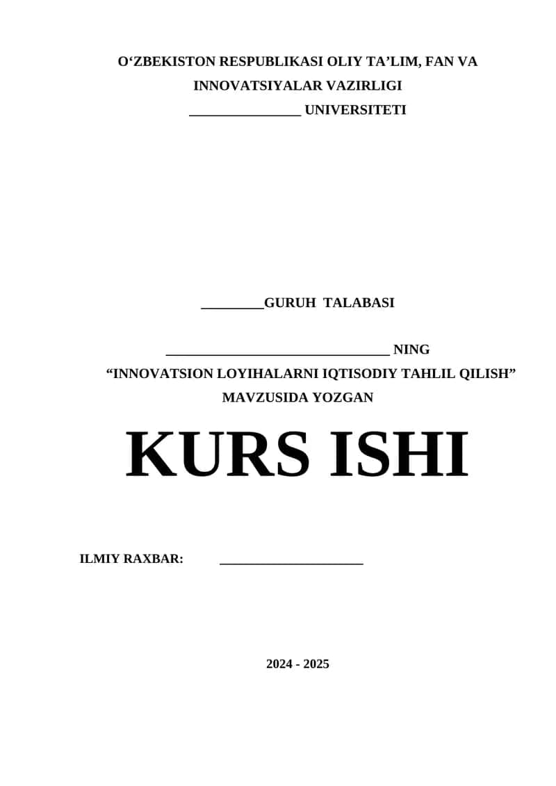 INNOVATSION LOYIHALARNI IQTISODIY TAHLIL QILISH 1