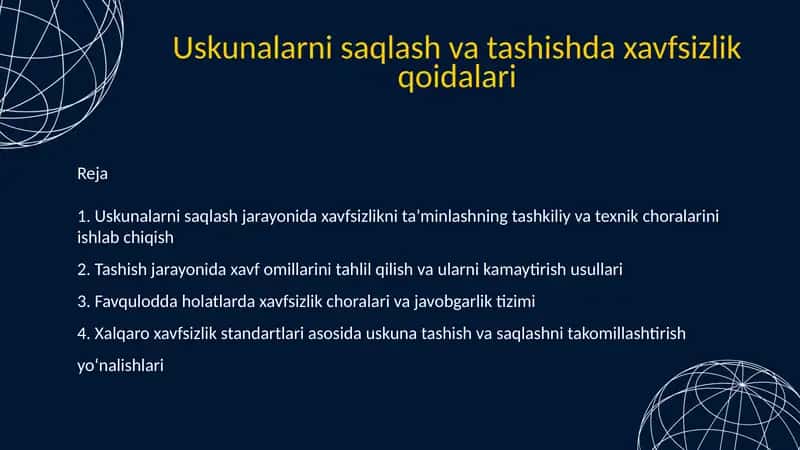 Uskunalarni saqlash va tashishda xavfsizlik qoidalari 1