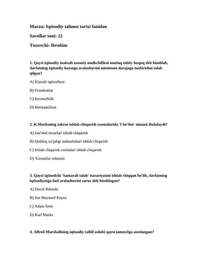 Iqtisodiy talimot tarixi fanidan 1