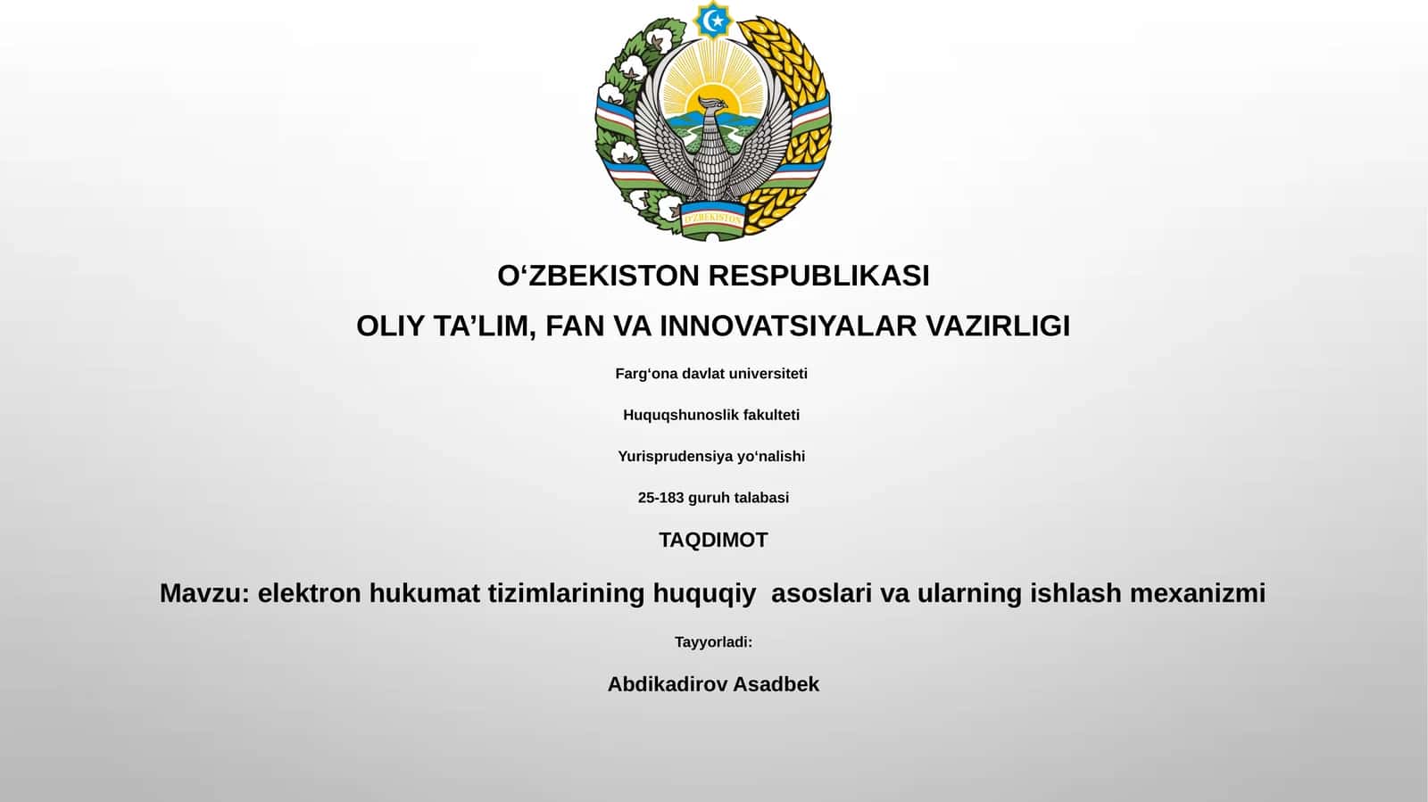 elektron hukumat tizimlarining huquqiy asoslari va ularning ishlash mexanizmi 1