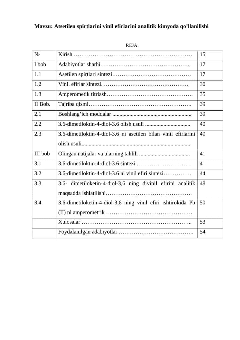 Atsetilen spirtlarini vinil efirlarini analitik kimyoda qo’llanilishi 1