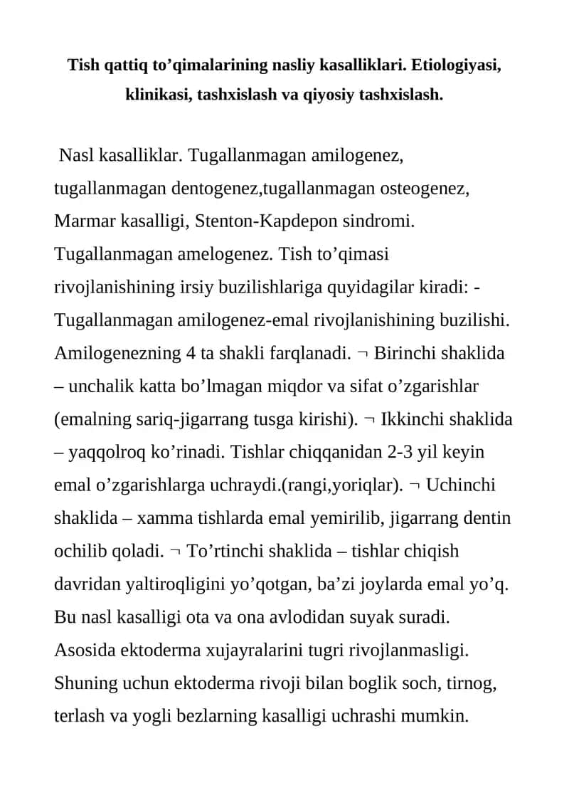 Tish qattiq to’qimalarining nasliy kasalliklari 1