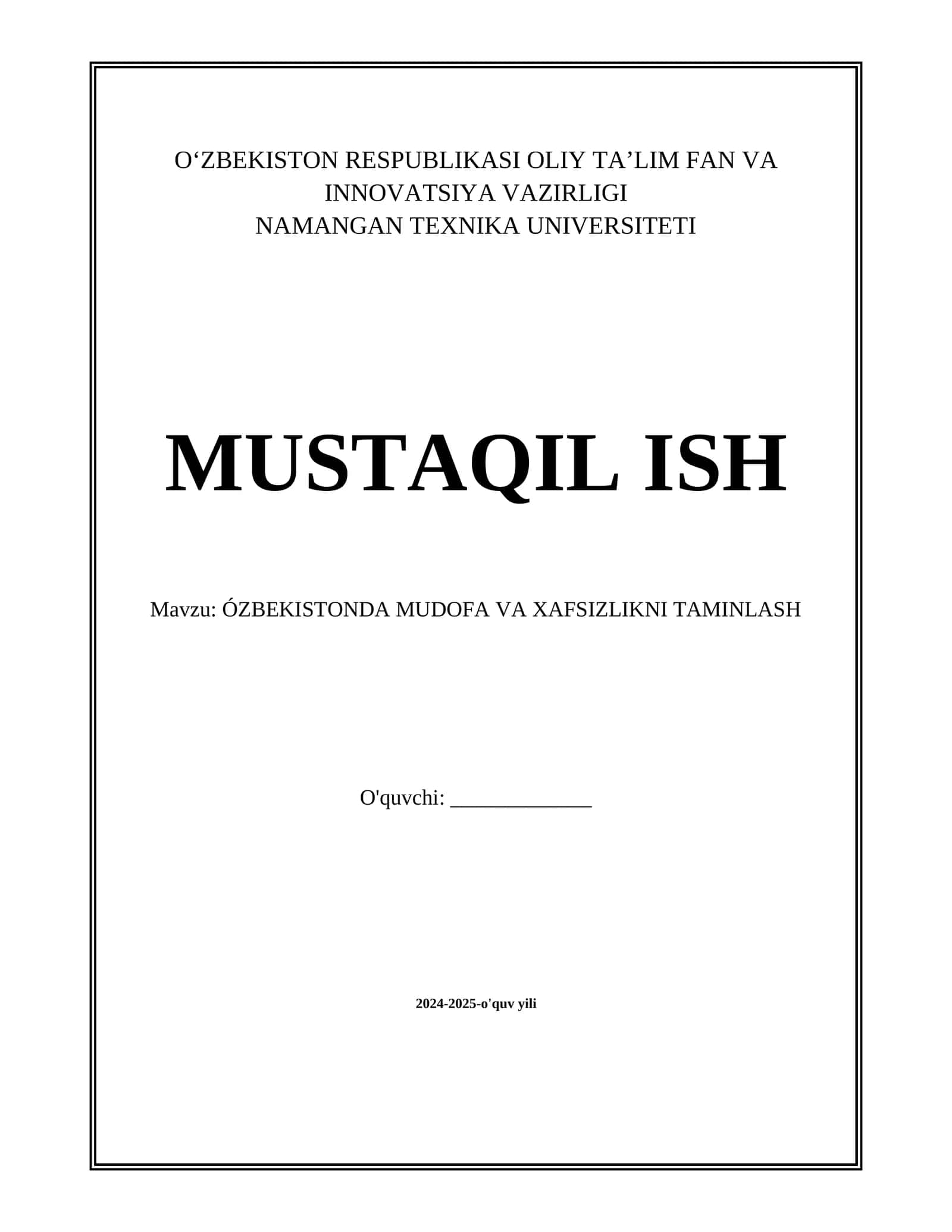 ÓZBEKISTONDA MUDOFA VA XAFSIZLIKNI TAMINLASH 1
