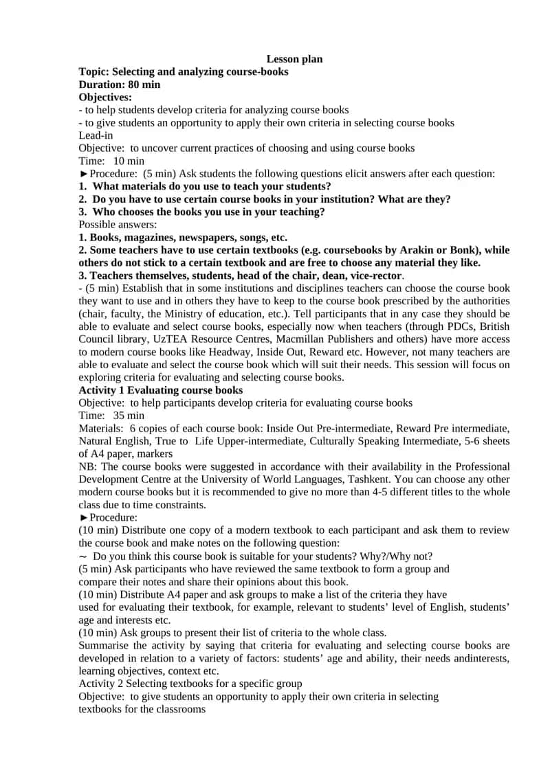 Selecting and analyzing course-books 1