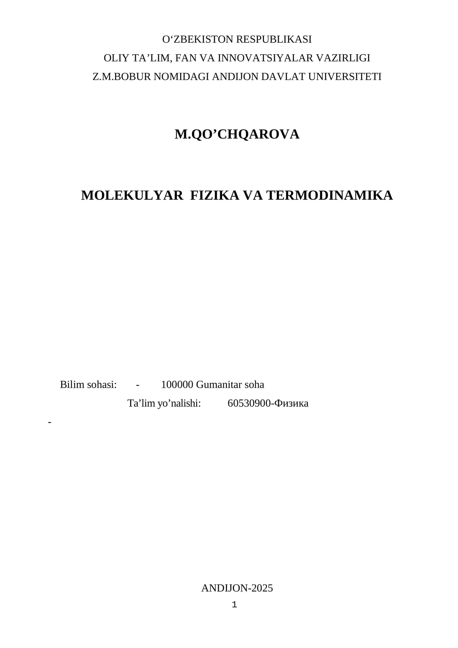 MOLEKULYAR FIZIKA VA TERMODINAMIKA 1
