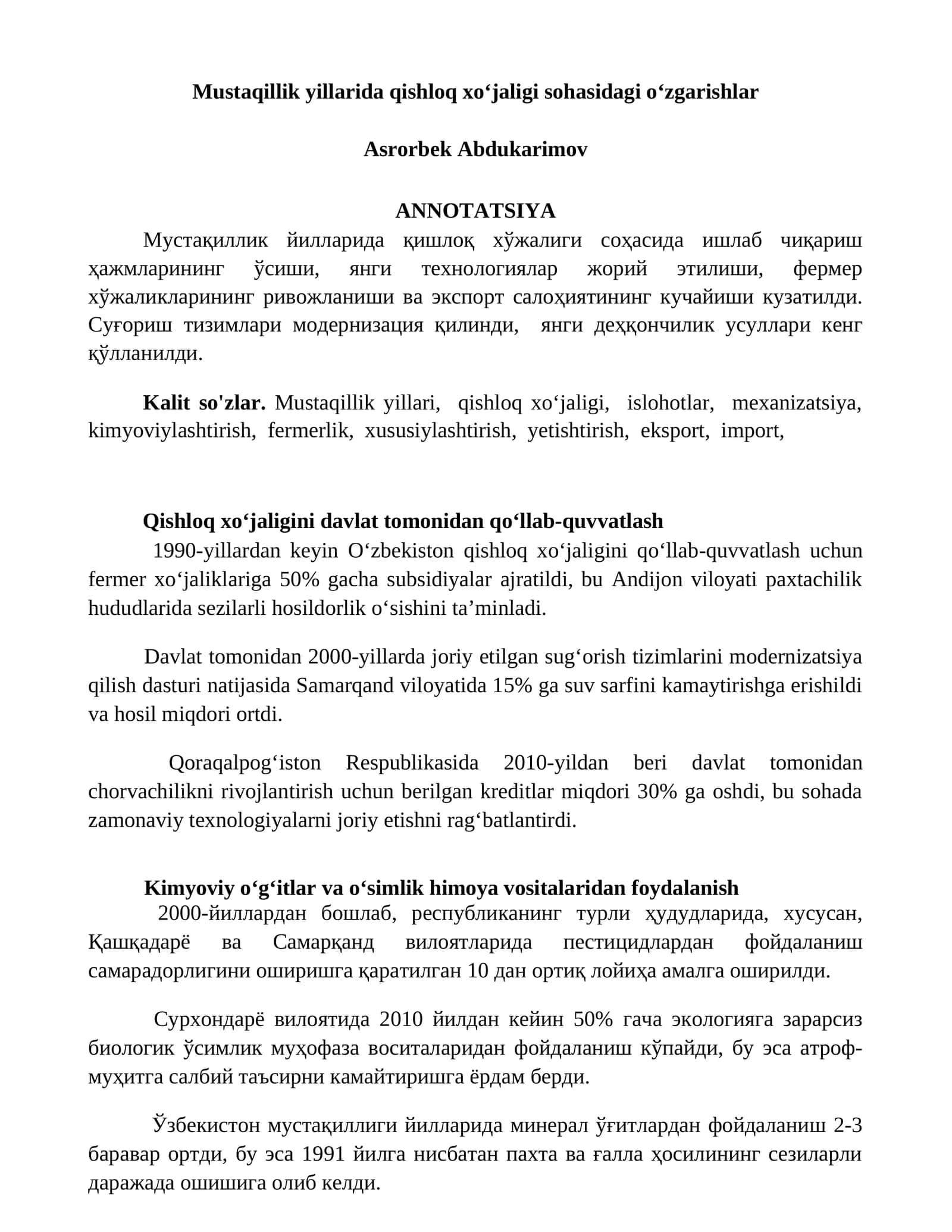 Qishloq xoʻjaligini davlat tomonidan qoʻllab-quvvatlash 1