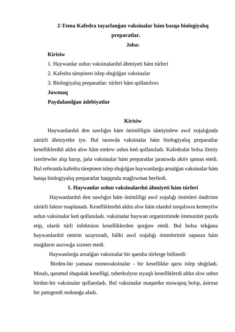 Biologiyalıq preparatlar hám vaksinalar 1