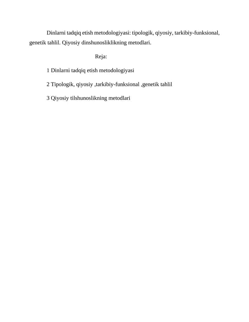 Dinlarni tadqiq etish metodologiyasi 1