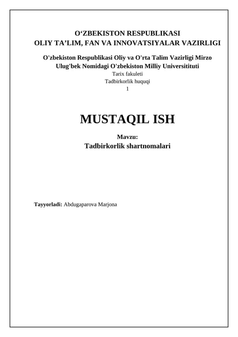 Tadbirkorlik shartnomalari 1