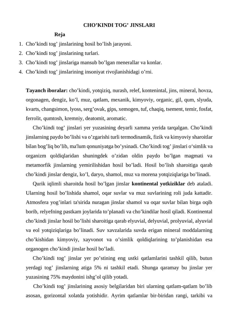 Cho’kindi Tog’ Jinslari 1