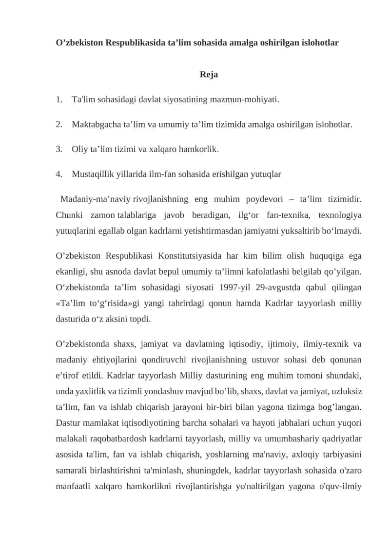 Ta'lim sohasidagi islohotlar 1