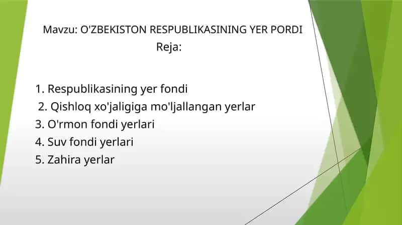 O'ZBEKISTON RESPUBLIKASINING YER PORDI 1