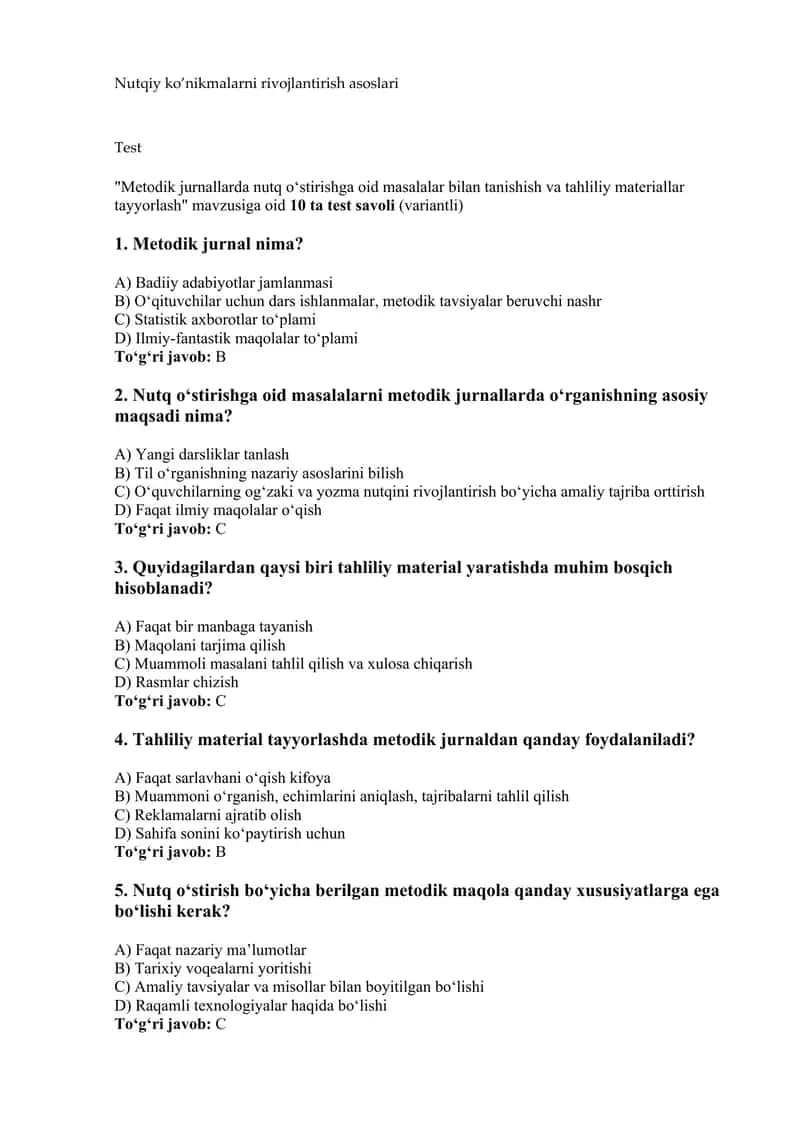 Nutqiy ko'nikmani rivojlantirish 1