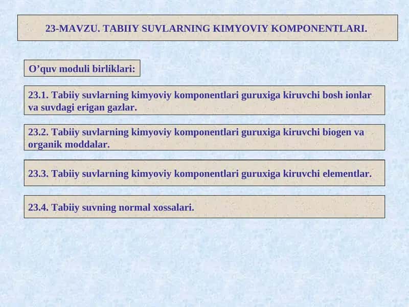 Tabiiy suvlarning kimyoviy komponentlari 1