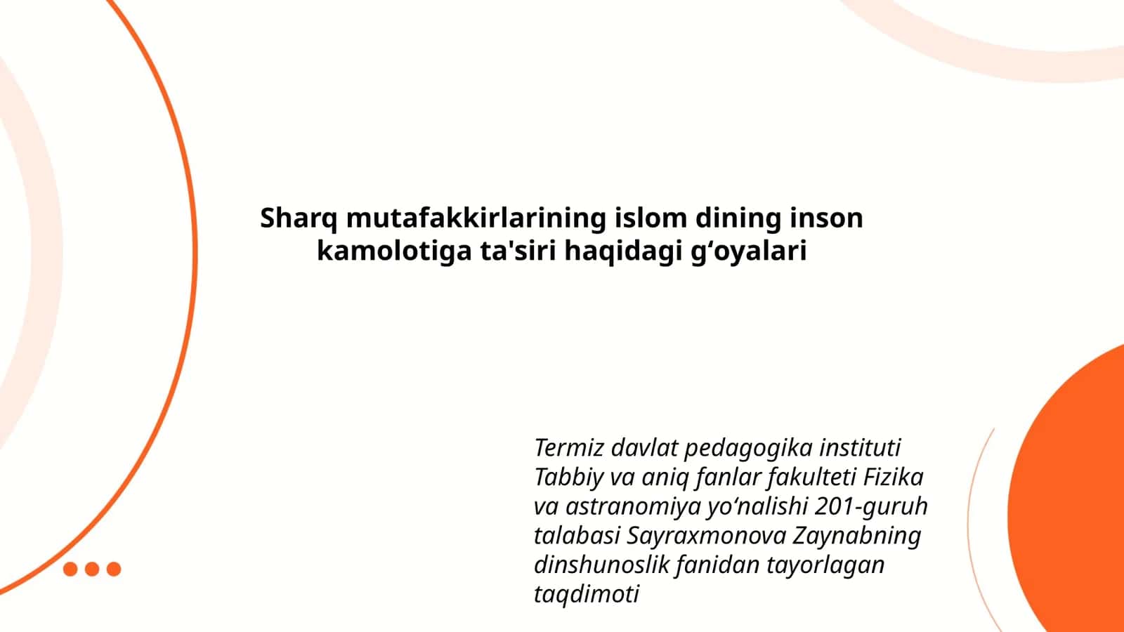 Sharq mutafakkirlarining islom dining inson kamolotiga ta'siri haqidagi gʻoyalari 1