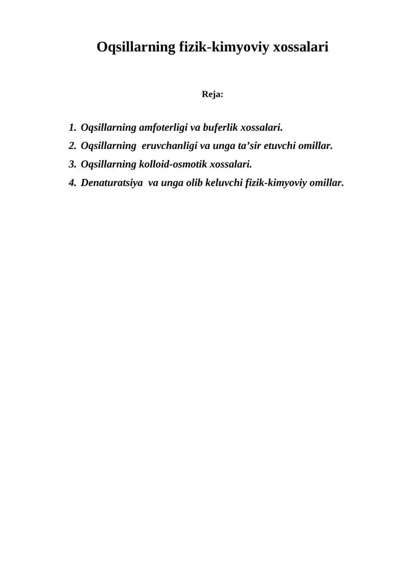 Oqsillarning fizik-kimyoviy xossalari 1